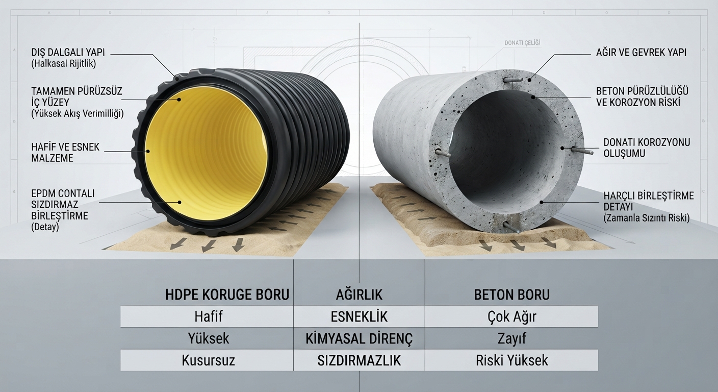Сравнение гофрированной трубы HDPE, бетонной и PVC-трубы